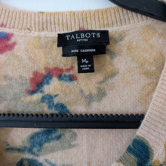 Talbots Pure Cashmere Cardigan Floral Petite Medium - Picture 2 of 8